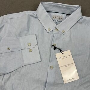 Ike Behar 100% Linen Luxe Travel Button Up L/S Shirt Mens L Skylight Blue $98‎